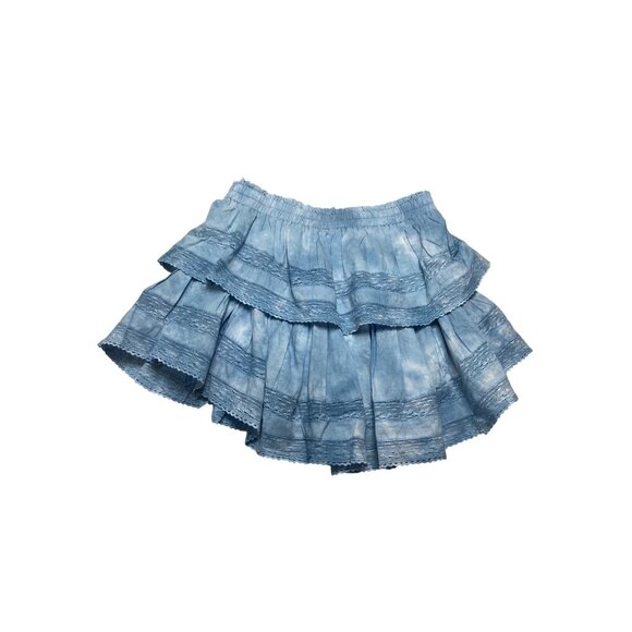LoveShackFancy Ruffle Mini Skirt Pacific Indigo Hand Dye Blue Tie Dye-sz XS - Picture 6 of 10